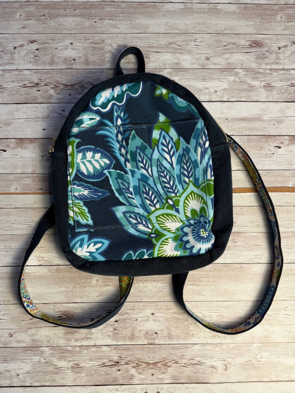 Floral Print backpack Bag in Teal and Navy